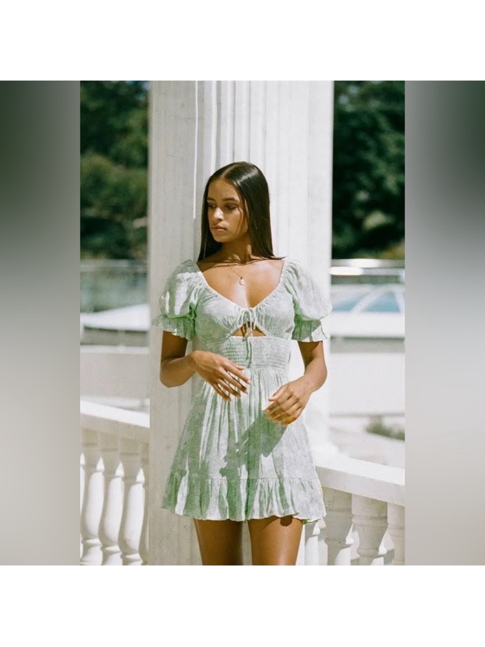 Sabo Skirt Light Green Puff Sleeve Cutout Sol Mini Dress